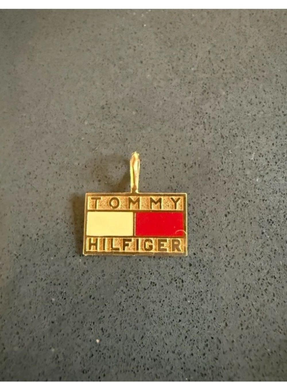 Tommy Hilfiger 10k Gold Red and Cream Logo Charm Pendant